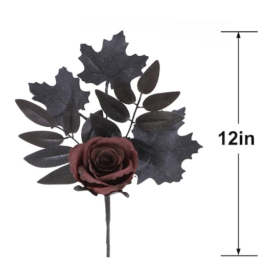 12" Red & Black Rose & Foliage Pick by Ashland®